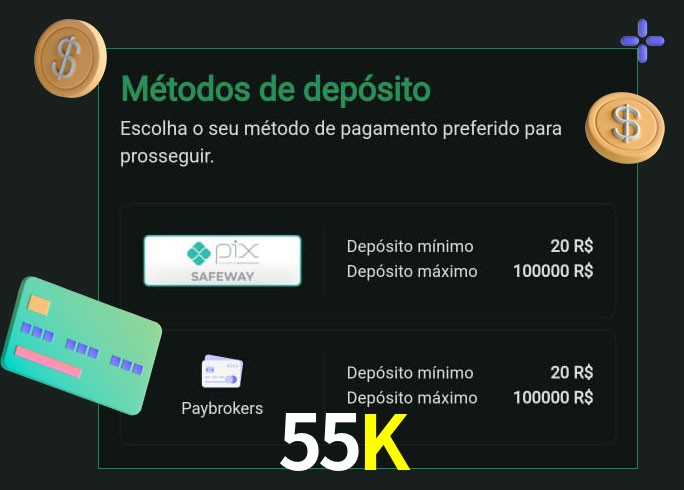 O cassino 55K oferece uma grande variedade de métodos de pagamento
